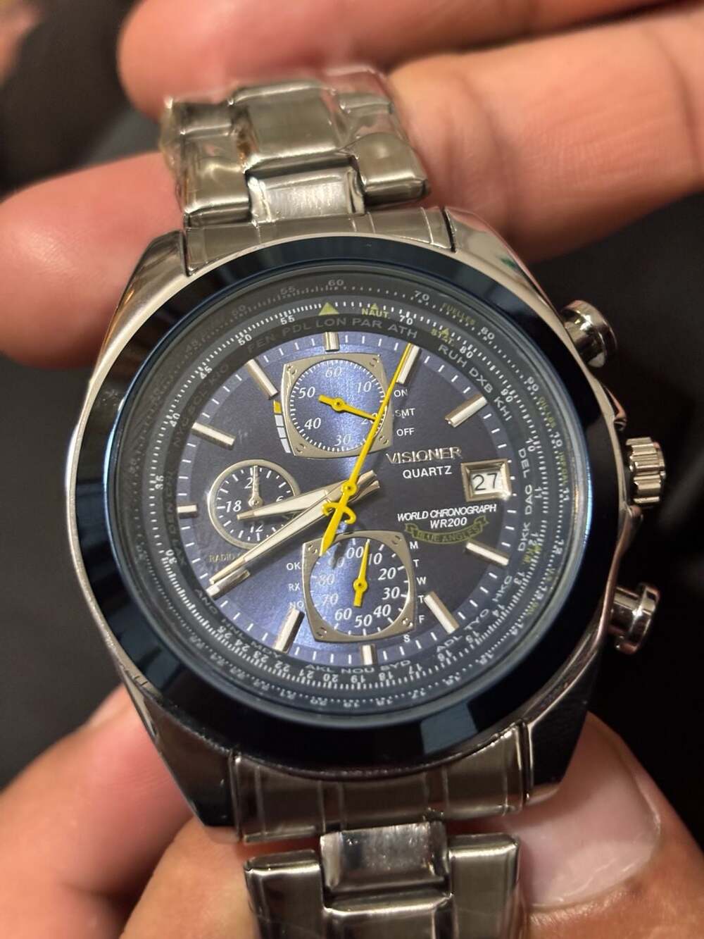 VISIONER World Chronograph Quartz WR200 Stainless Steel Blue Dial Men's Watch